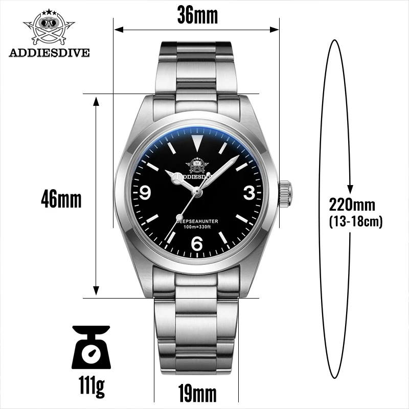 ADDIESDIVE Men's Luxury Watch 36mm VH31 Sapphire Glass BGW9 Super Luminous 100m Waterproof Fashion Quartz Watch Reloj Hombre