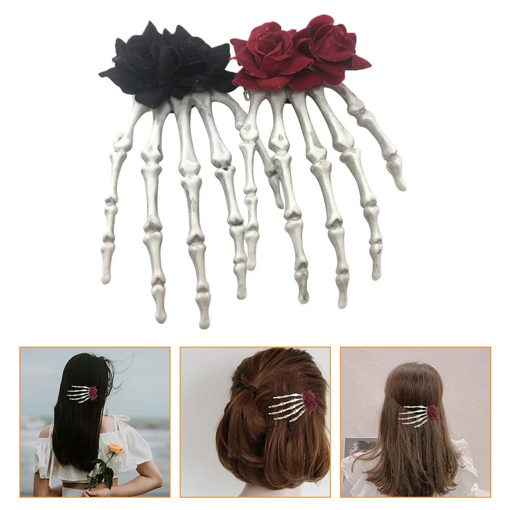 

2 Pcs Skull Barrette Headband for Halloween Hair Supplies Gift Plastic Party Clips Clamps