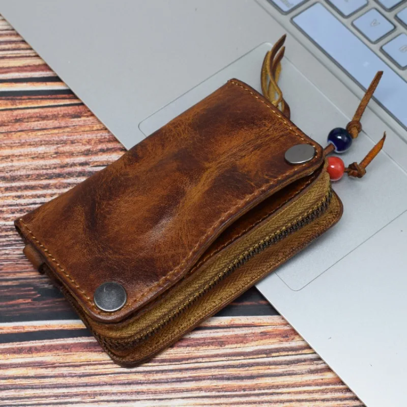 

Retro Zero Wallet Plant Tanned Cowhide Handmade Old Multi functional Simple Driver's License Buckle Key Bag