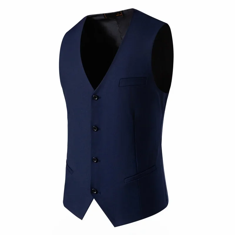 New Solid Color Men's Vest Versatile Suit Collar Slant Hem Mens Blazer Waistcoat Dark Gray Black Red Navy-Blue S-6XL