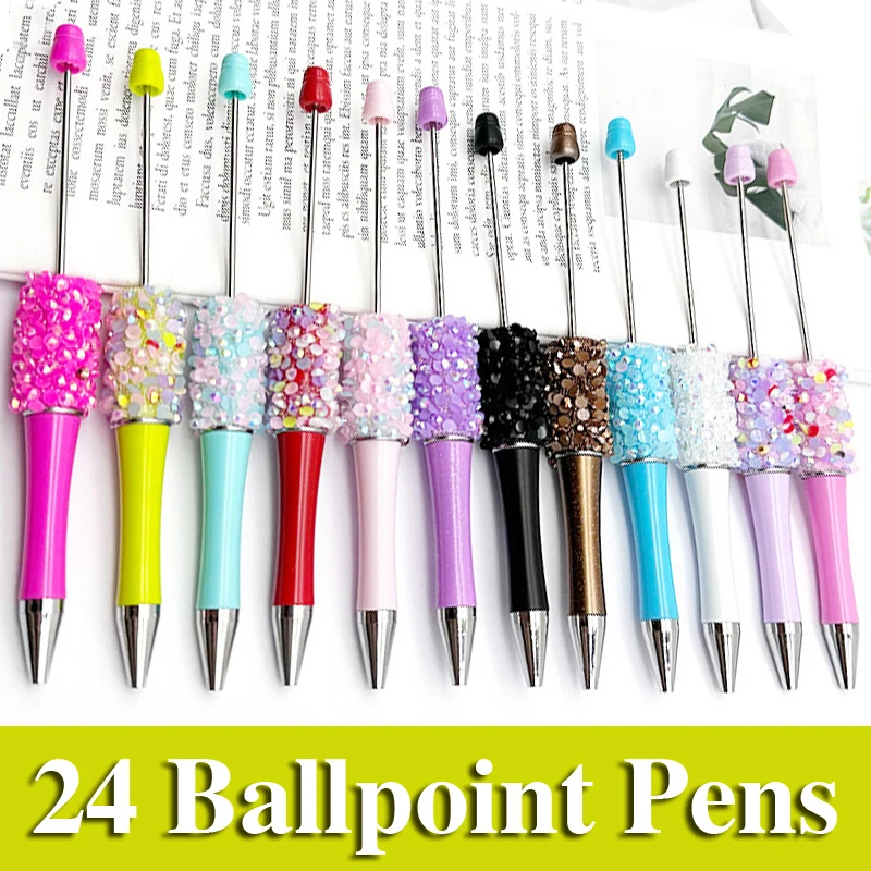 24Pcs Diamond Ballpoint Pen DIY Bead Pen Plastic Beadable School Office Writing Supplies Stationery strong flexibility color b3 b5 a5 painting writing pad office supplies student exam writing pad plastic pads