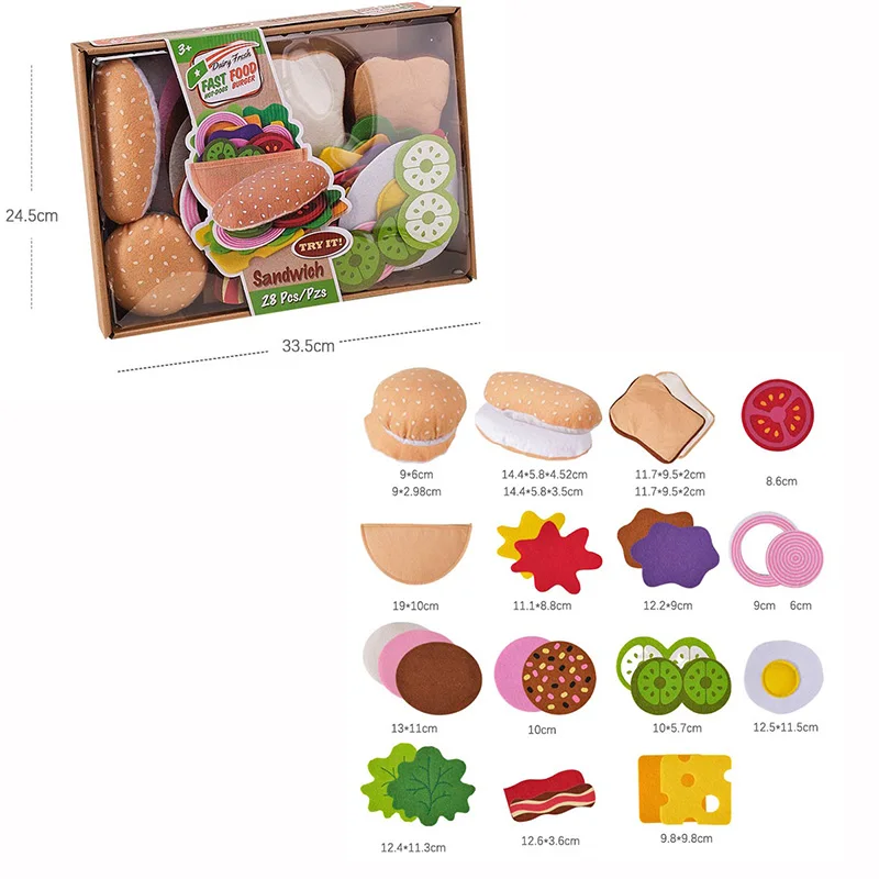 28pcs Felt Cloth Food toy Simulation Felt Food Hamburger Cloth Hot