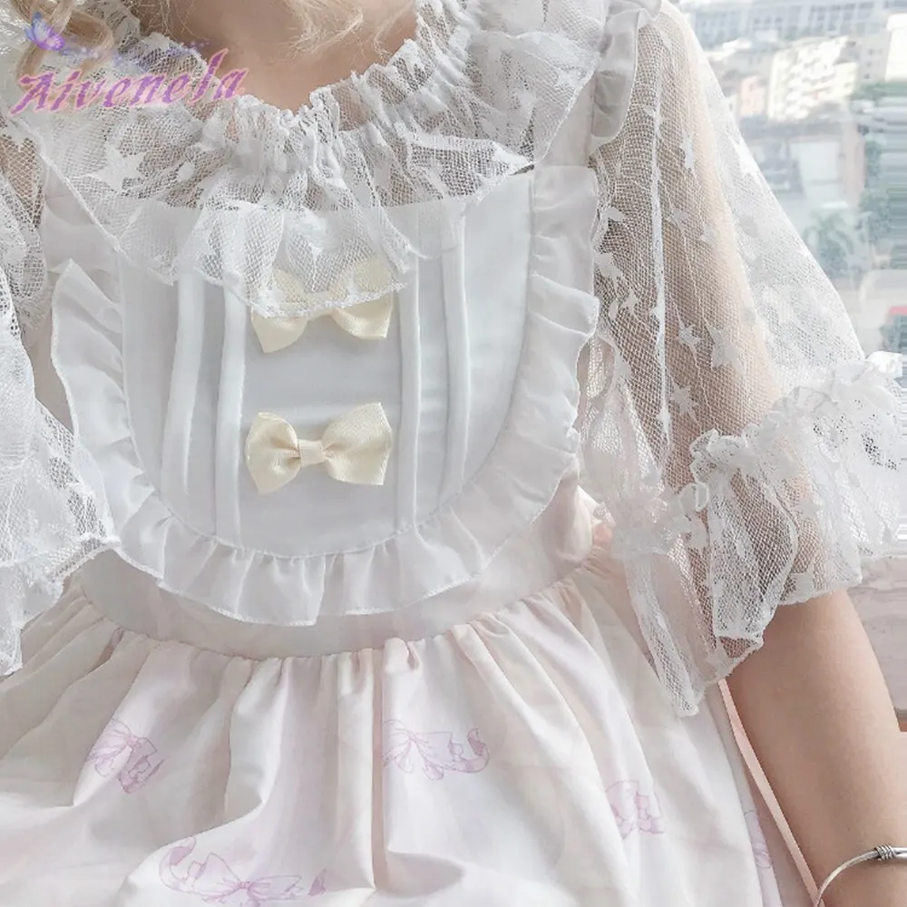 Cute Lolita Dress Women Straped Dresses Sweet Soft Kawaii Girls Bow Lace Lolita Princess Dress Vestido Girls Dresses AFC466 lolita dress lolita suspender dress lolita cosplay costumes suspender dress