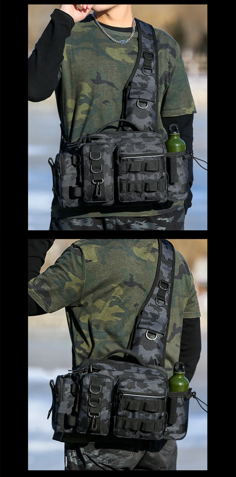 Angelgerät-Rucksack, Köderbox, Aufbewahrungstasche für Ausrüstung, Gürteltasche für Männer, Fliegenfischer-Rucksack mit Rutenhalter, Sling-Umhängetasche – Detail 11