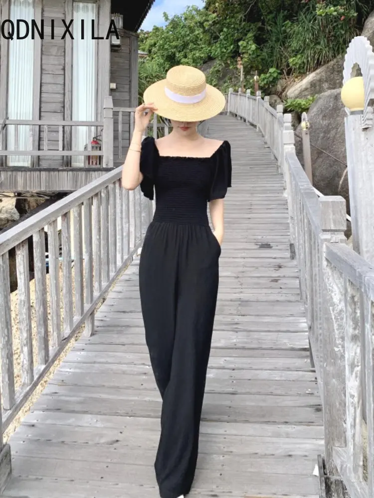 

Jump Suits for Women 2023 Summer New Fashion Sexy Jumpsuit Wide-leg Pants Strapless Short Sleeve Bodysuit Relaxation Jumpsuits