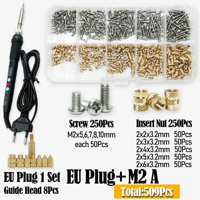 Heat Set Insert Soldering Iron Tip M2 M3 M4 Machine Screw and Brass Insets Nut Computer Bolt Thread Insertion Kit 3d Prints Tool image 9