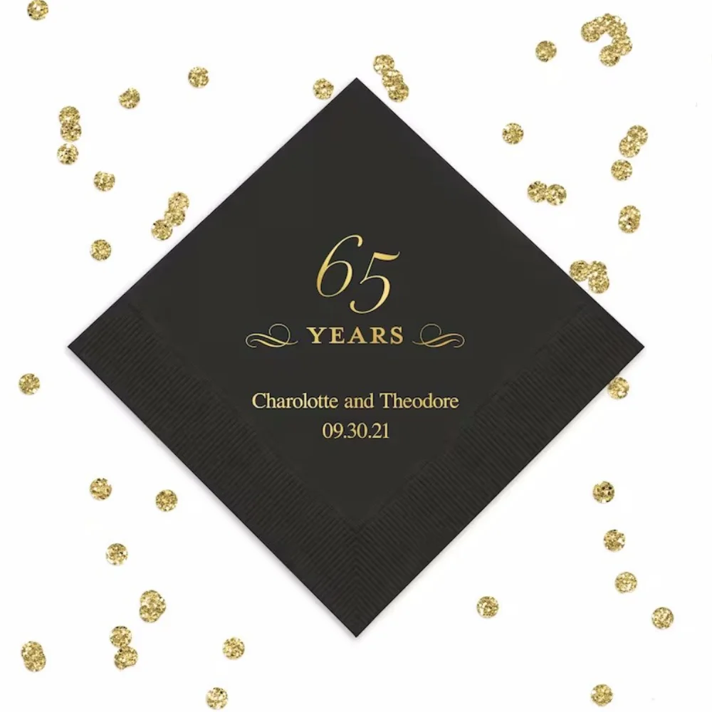 

50 Pcs Decorative 65 Years Personalized Napkins - 65th Birthday Party - 65th Anniversary -Luncheon -Cocktail -Dinner -Printed