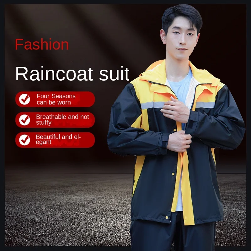 fashion-raincoat-reflective-strip-double-layer-split-raincoat-rain-pants-divided-rainproof-hiking-riding-motorcycle-rain-gear