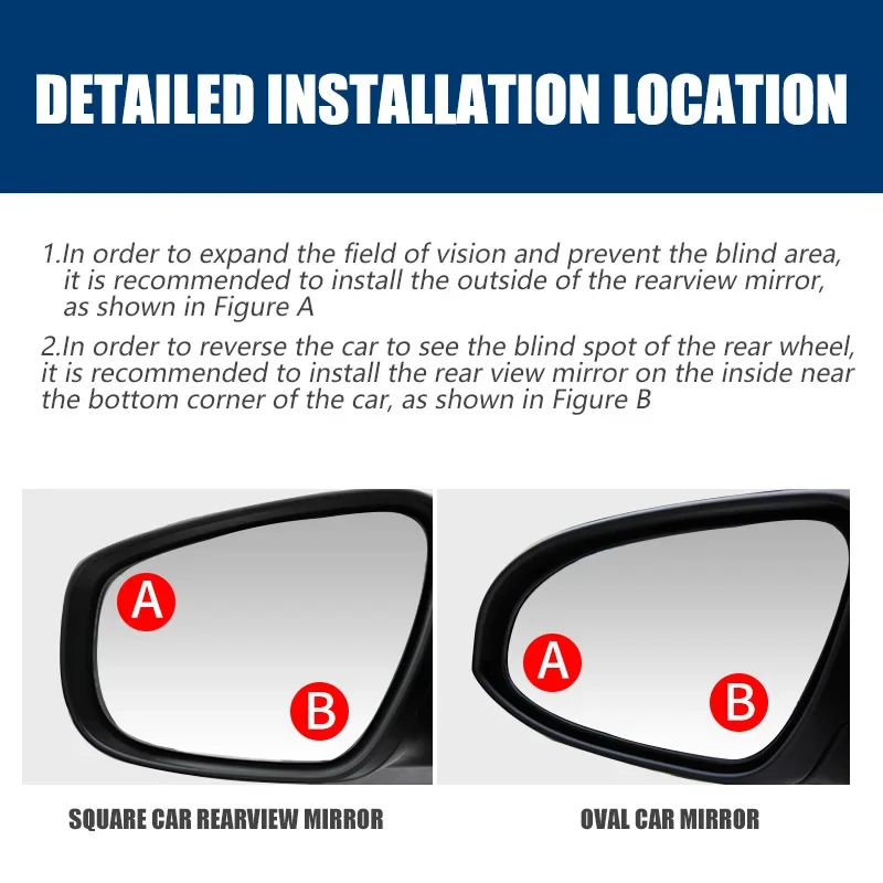 360 ° 회전 가능한 자동차 후진 사각지대 거울, 광각 라운드 사각지대 거울, 보조 백미러 모니터, 자동차 부품, 신제품