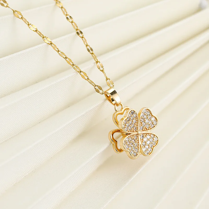 

European and American fashion classic four-leaf clover necklace ring female temperament all-match rotatable ring