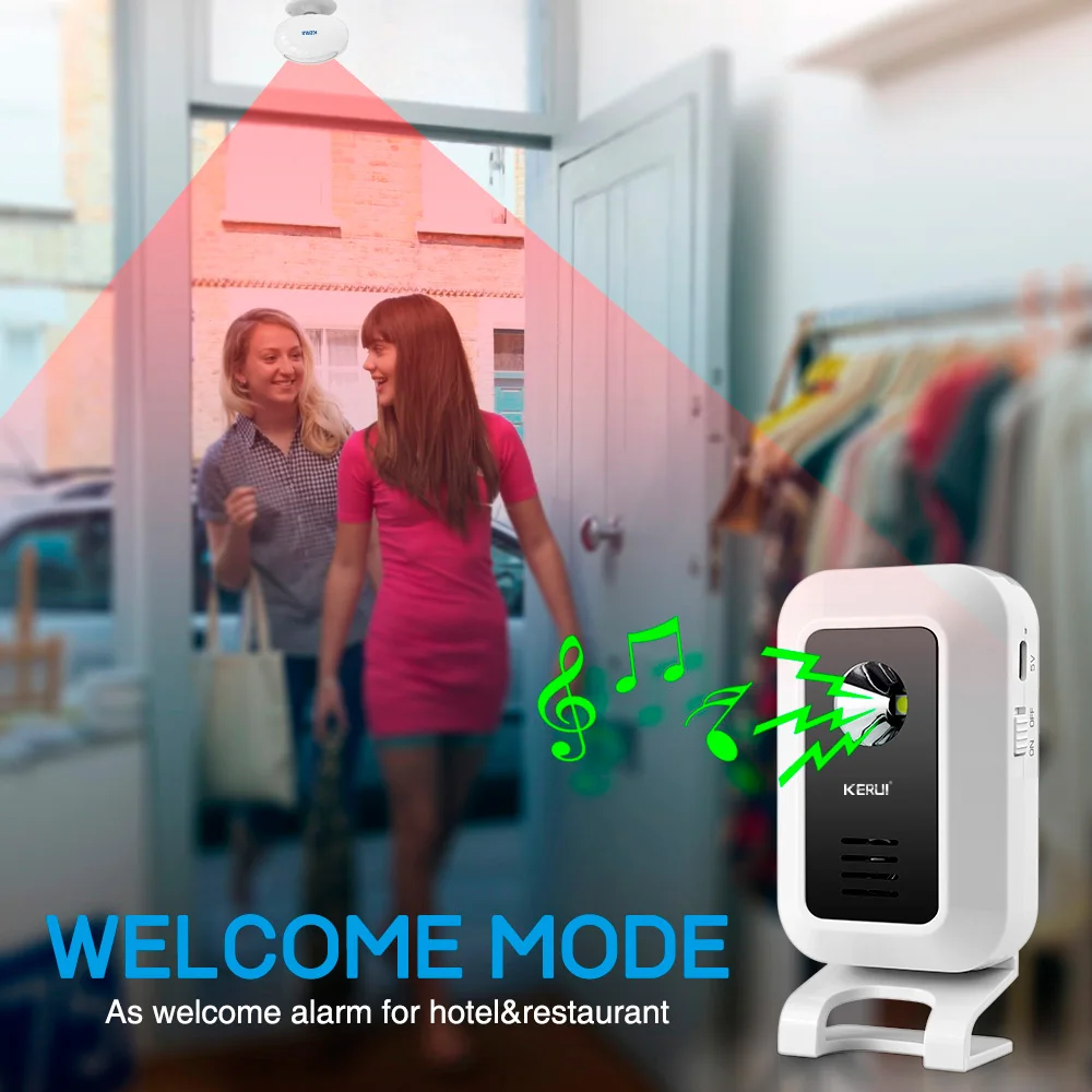 Wireless Welcome Chime Bell PIR Motion Sensor Alarm 19 Songs Smart Home Security