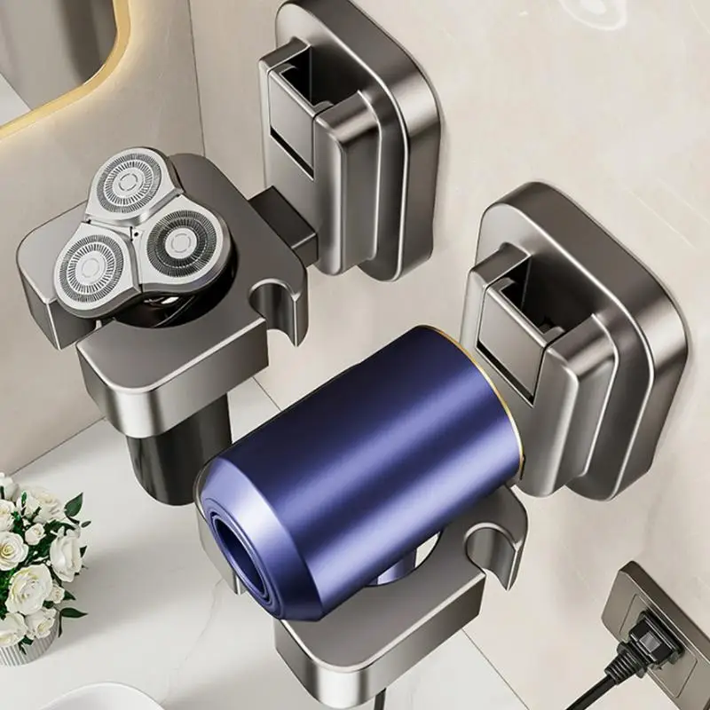 Hair Dryer Holder Wall Mounted Suction Cup Blow Dryer Organizer Dryer Hanger Hair Dryer Storage Rack For Bedroom & Bathroom 4