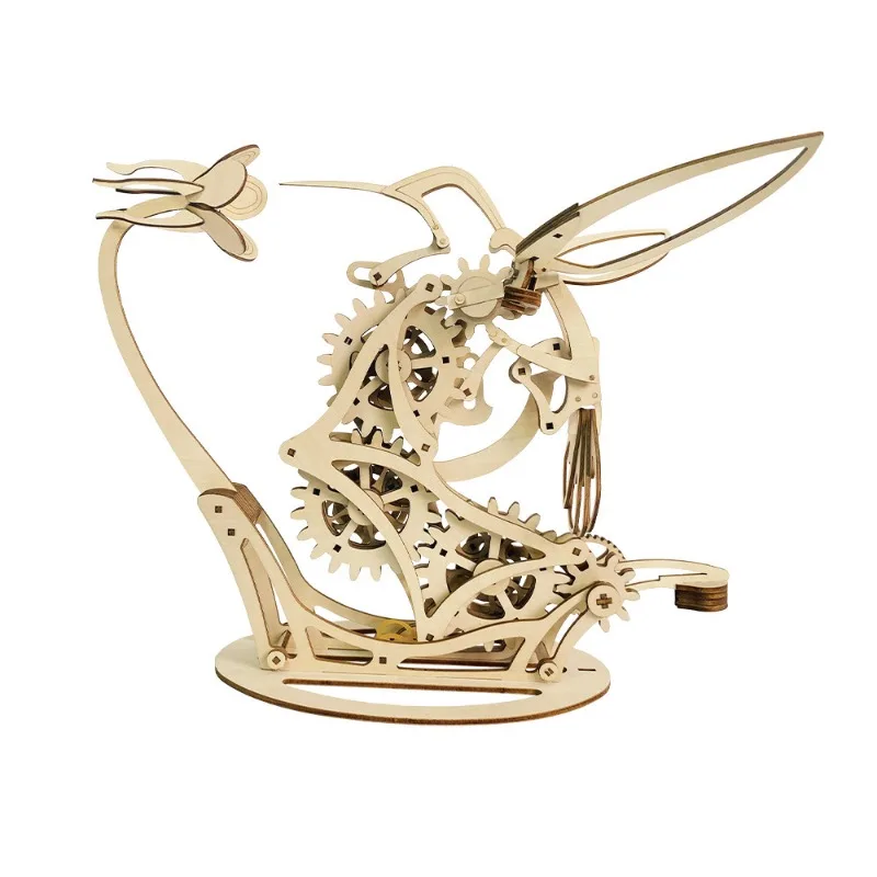 3D wooden dynamic mechanical hummingbird model hand-assembled DIY crafts ornaments for adults and children's educational gifts 3