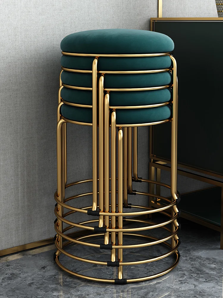 

Stool living room spare round stool Home furniture Light luxury creative vanity chair iron upholstered stool leisure bar chair