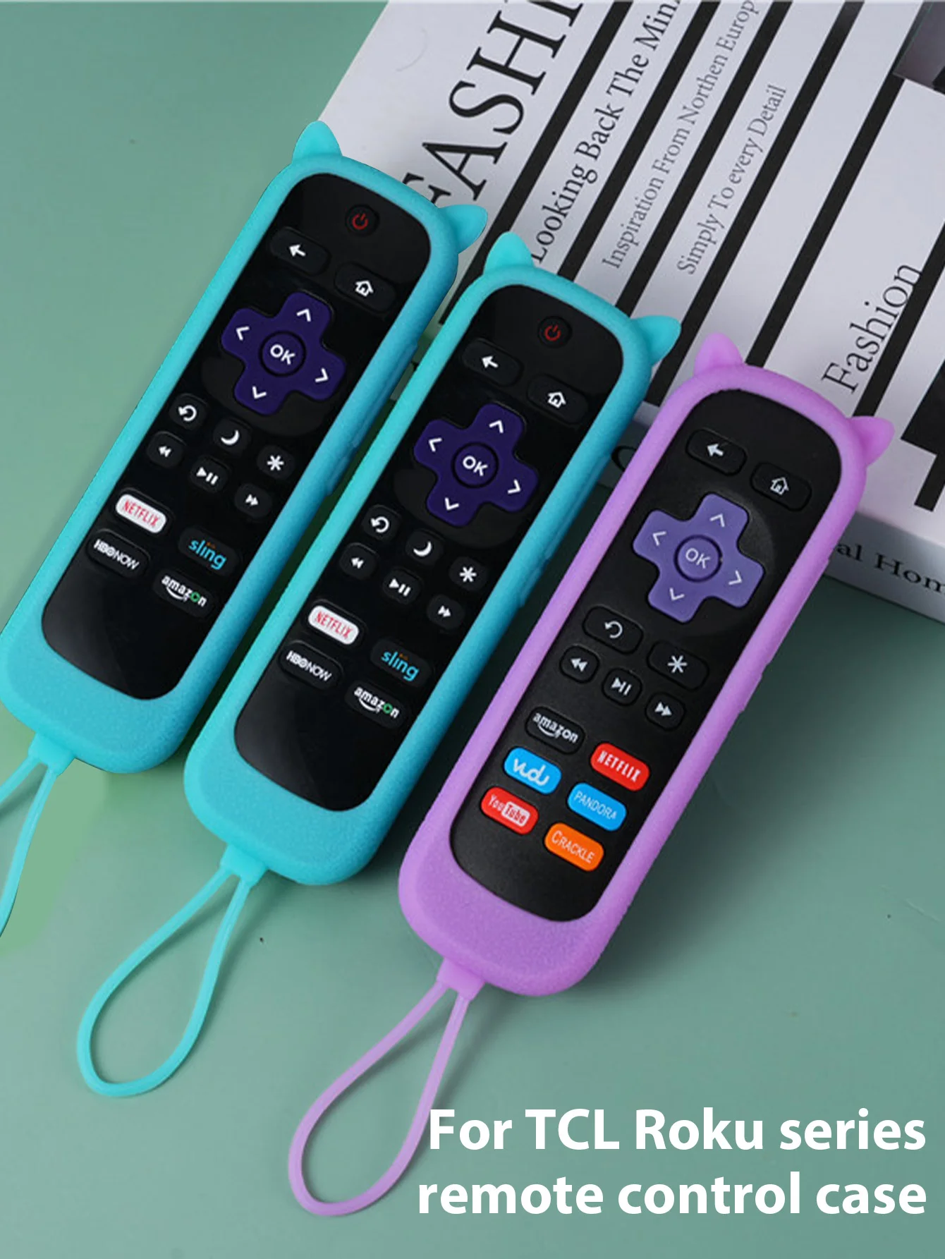 Universal Silicone Remote Control Protective Case with Glow-in-the-dark Cat Ears Remote Control Cover Shockproof for TCL Roku Se