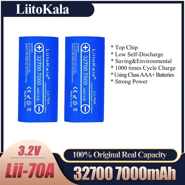 LiitoKala Lii-70A 3.2V 32700 6500mah 7000mAh LiFePO4 Battery 35A Continuous Discharge Maximum 55A High power battery