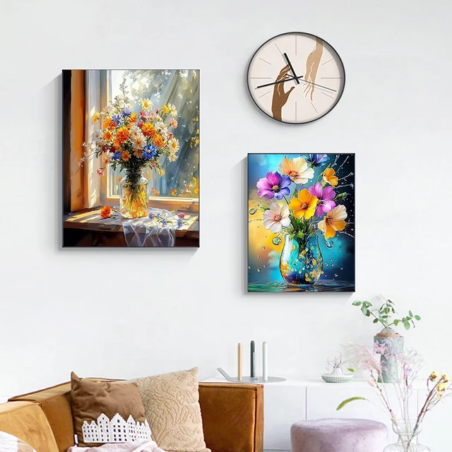 RUOPOTY-Peinture par numéros pour adultes, arrangement de fleurs, décoration de vase, cadre d'art mural, marqueurs de documents modernes, image sur toile, art mural 4
