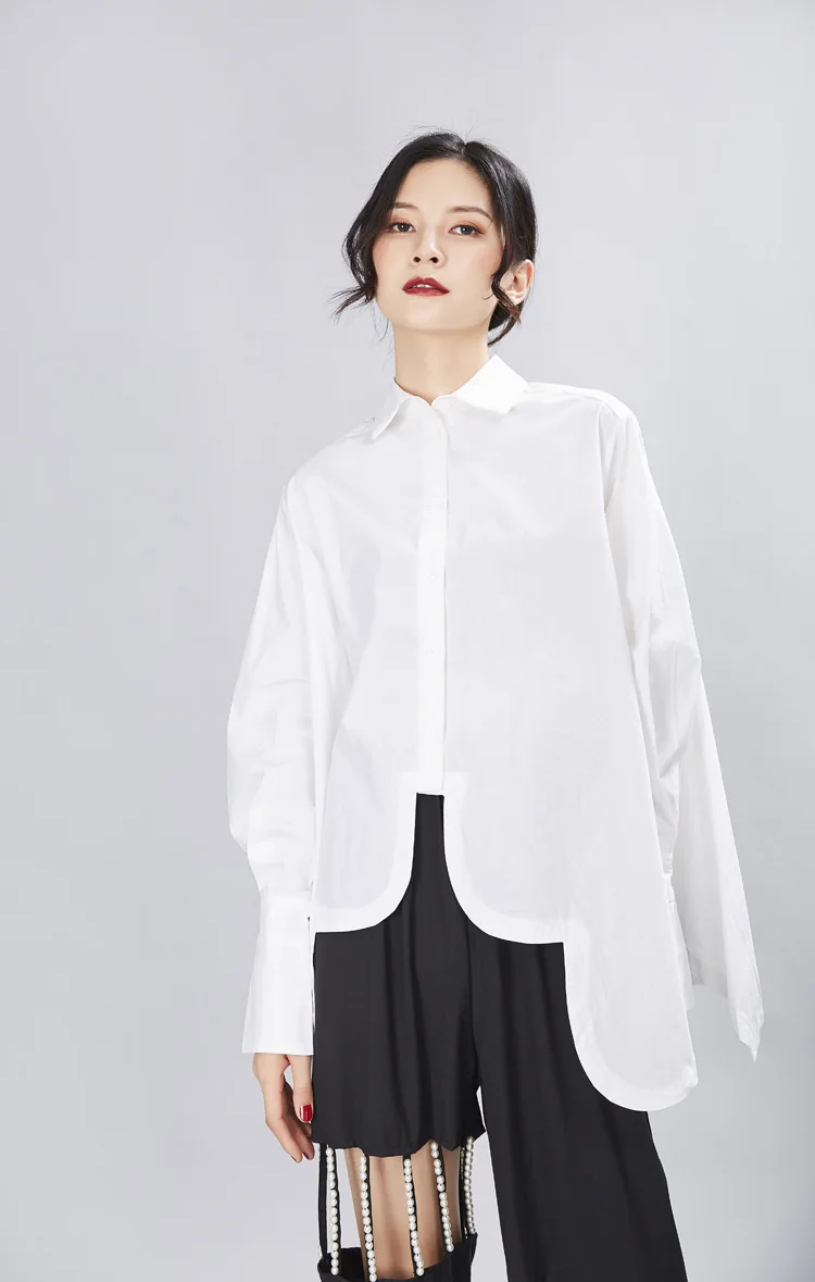 Zhongchuang Rizhen 2024 designer irregular circular arc super wide hem shirt women loose shirt women