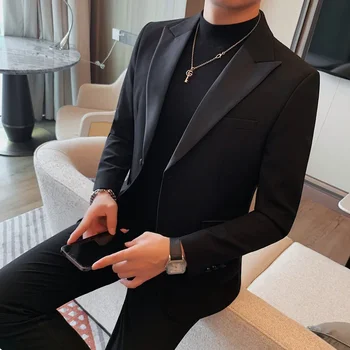 남성용 올인원 싱글 브레스트 세트 재킷, 슬림 캐주얼 스몰 세트, 가을 및 겨울, 고품질 패션, 2 그레인