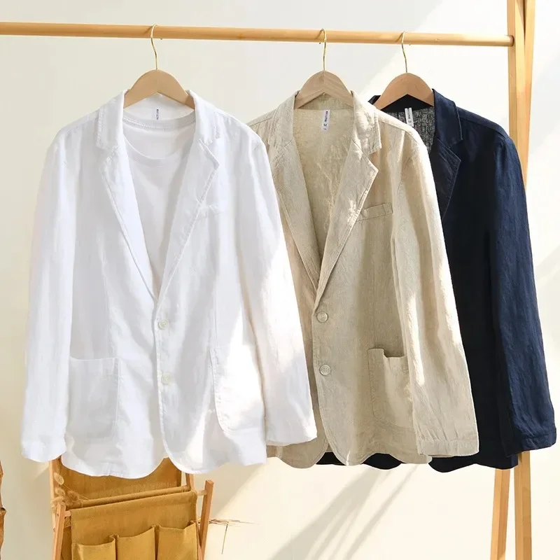 

New Arrivla Fashion Retro Versatile Flat Collar Cotton Linen Suit for Men's Casual Loose Artistic Youth Size M L XL2XL 3XL 4XL