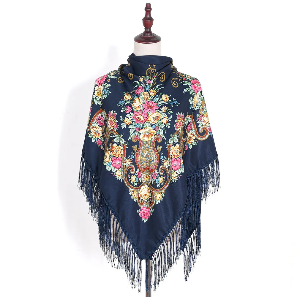 130*130cm Russischer Stil Blumendruck Quadratische Schals Traditioneller Umrissener Ukrainischer Schal Babushka Bandana Kopftücher – Detail 10