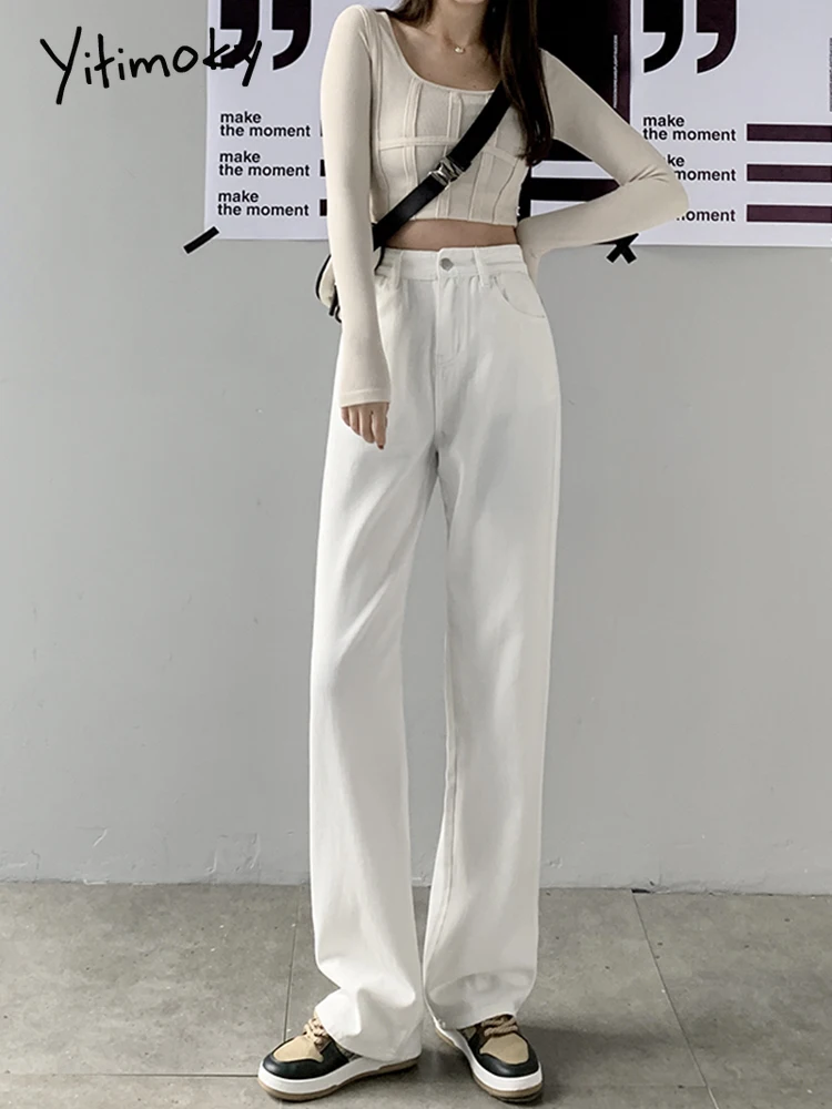 Cotvotee High Waisted Jeans for Women 2023 Fashion Khaki Wide Leg Pants  Women Loose Jeans Vintage Straight Mom Jeans Full Length