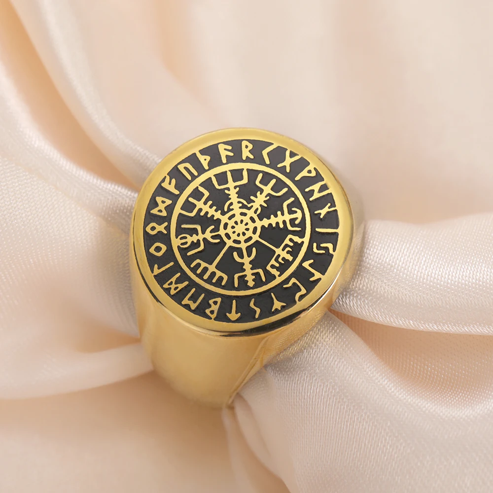 Dawapara Nordische Runen Vegvisir Ring Kompass Skandinavien Schutz-Talisman Edelstahl Herrenring – Detail 13