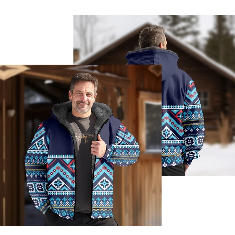 New Totem Italian Cotton Coat Hooded Sweater Casual Print Long Sleeve Zipper Sweater Thick Cotton Coat Autumn and Winter a10