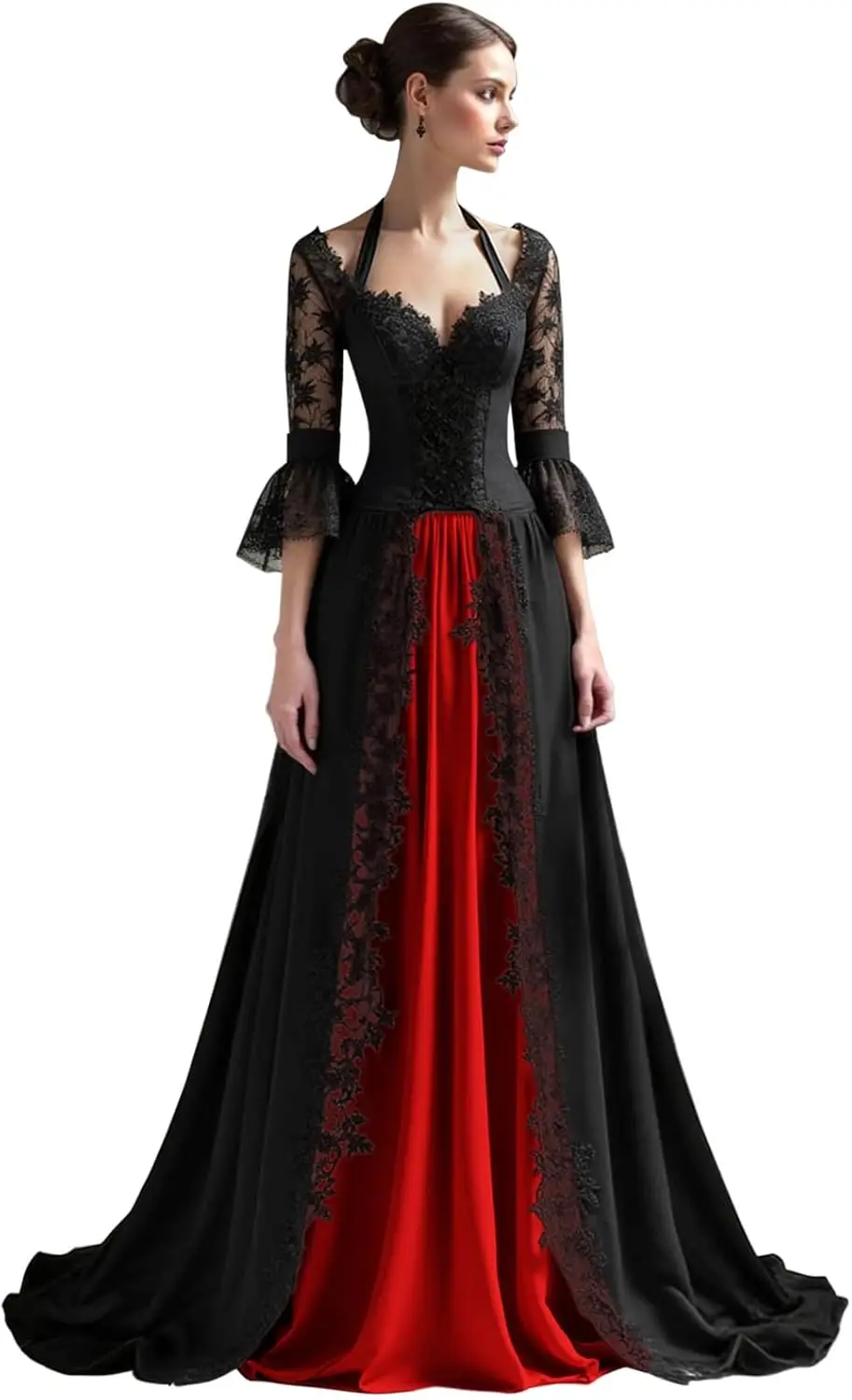 Customized Elegant Gothic Wedding Dresses for Bride 3/4 Sleeves Black Lace Appliques Bridal Gowns A-Line Sweet Wedding Gowns