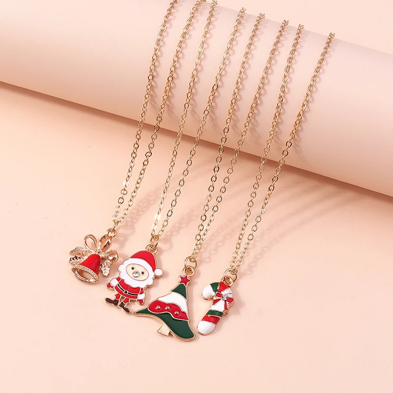 Mode Weihnachten Halsketten Emaille Santa Claus Baum Glocken Anhänger Halskette für Frauen Mädchen Weihnachten Party Urlaub Schmuck Geschenke