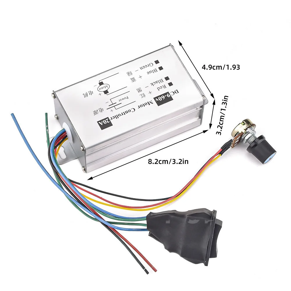 20A DC 모터 속도 컨트롤러용 정방향 역방향 PWM 드라이버 보드 12V 24V 36V 48V 60V 넓은 전압 범위 레귤레이터