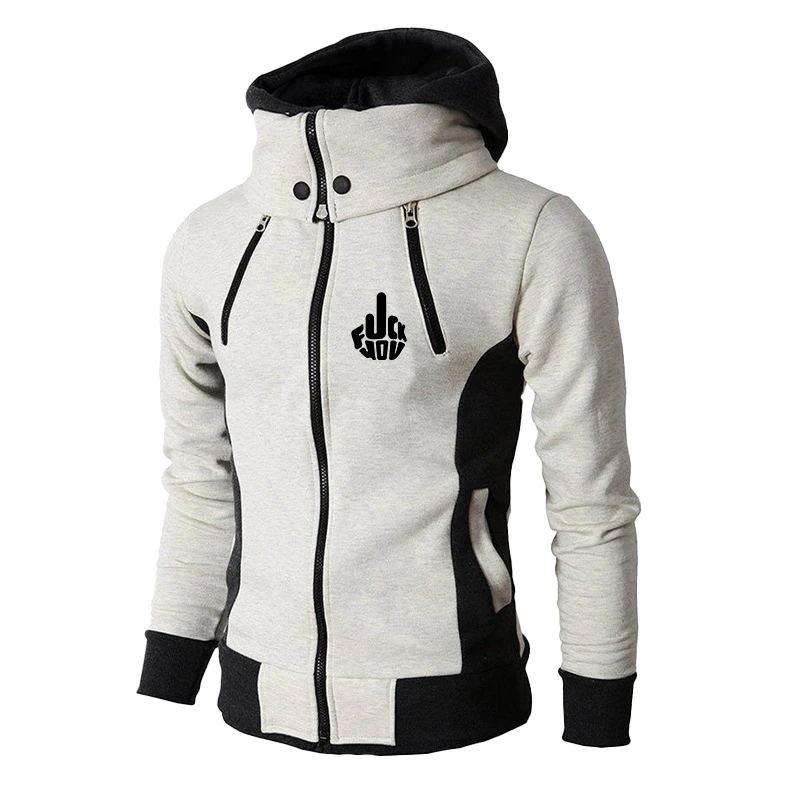 New Men's Fashion Jacket Four Zip Printed Hoodie High Collar Sweater Coat Casual Sports Shirt Outdoor Casual Sports Coat