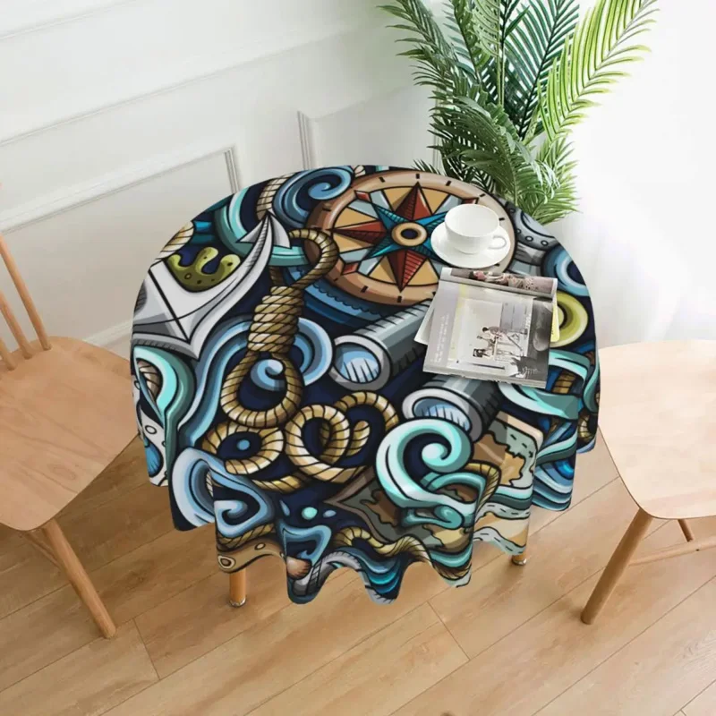 

Декоративная скатерть с рисунком морских объектов, толстая круглая настольная скатерть, столовая скатерть