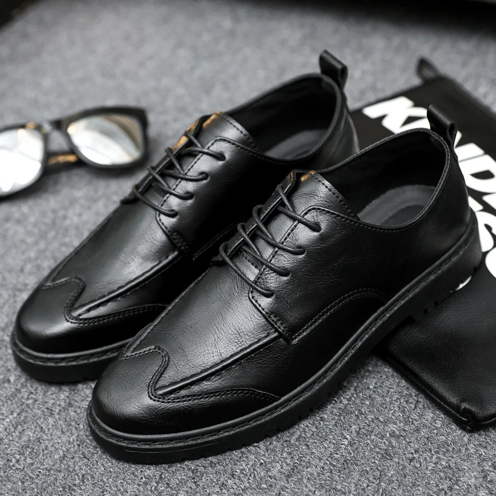 

Men Fashion Leather Casual Shoes Mens Work Sneakers Outdoor Walking Shoes New Anti-skid Wear Men's Business Boots Size 39-44