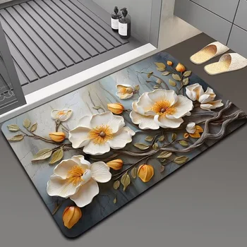 Nuova pittura a olio Fiore Visione Pavimento della cucina Antiscivolo Assorbimento d'acqua Porta d'ingresso Tappetino per ingresso bagno Decorazione della casa 1