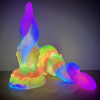 2022 Luminous Dildos For Women Silicone Huge Tongue Dildo For Anal Plug Octopus Tentacles Buttplug Dildio For Women Sexy Toys 4