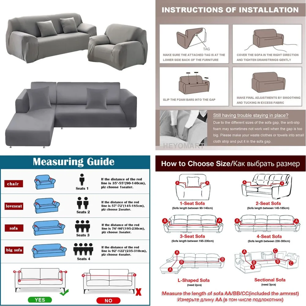 Sofa Covers High Stretch Solid Color for Living Room 1 2 3 4 Seater Corner Couch Recliner