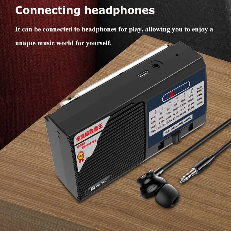 Mini Portable FM AM SW Radio Stable Signal Full Band Radios Receiver with Full Range Speaker Support Headset Play Long Endurance