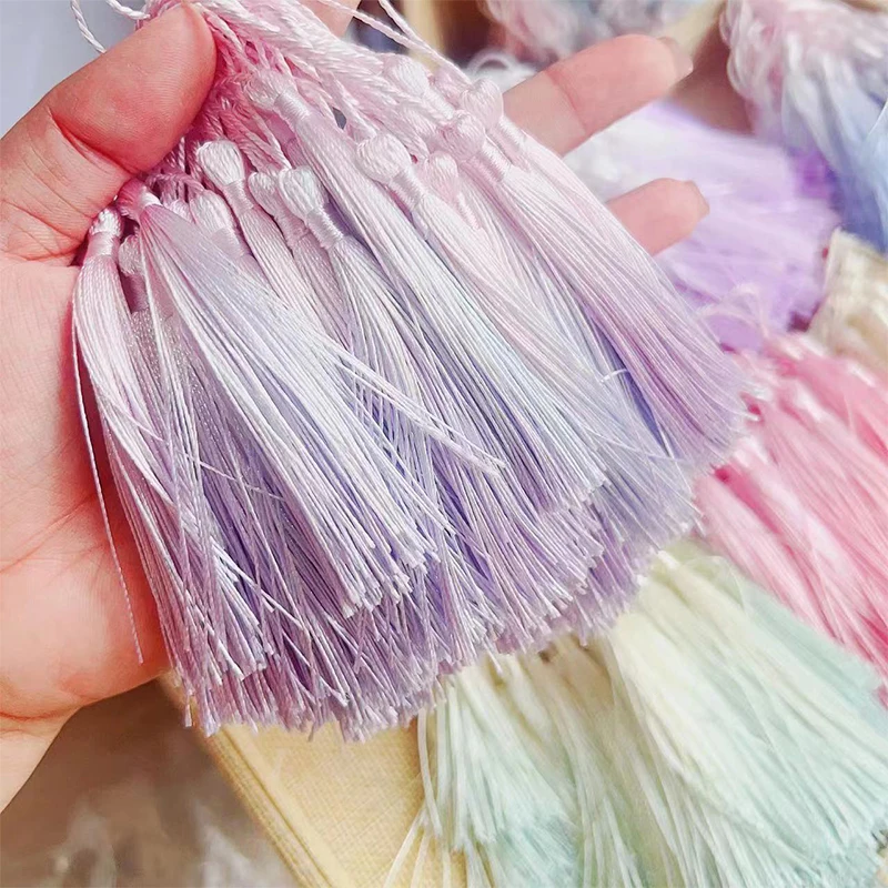 Fluorescent Tassels 50pcs Polyester Silk hand dyed Color gradient DIY Bookmark Pendant Jewelry Making Clothing Wedding