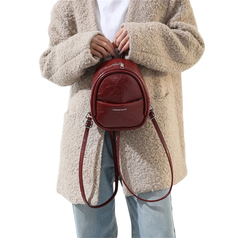 PU Leather Backpack Fashion Double Strap Shoulder Bag for Girl Women Mini Pack Adjustable Belt Vintage Small Rucksack