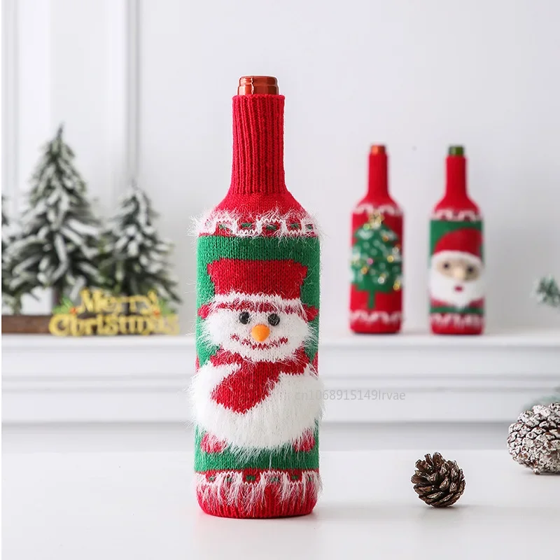 Christmas Wine Bottle Cover Set Santa Snowman Woven Wine Bottle Bags For Xmas Party Dinner Table Decor Navidad New Year Gifts
