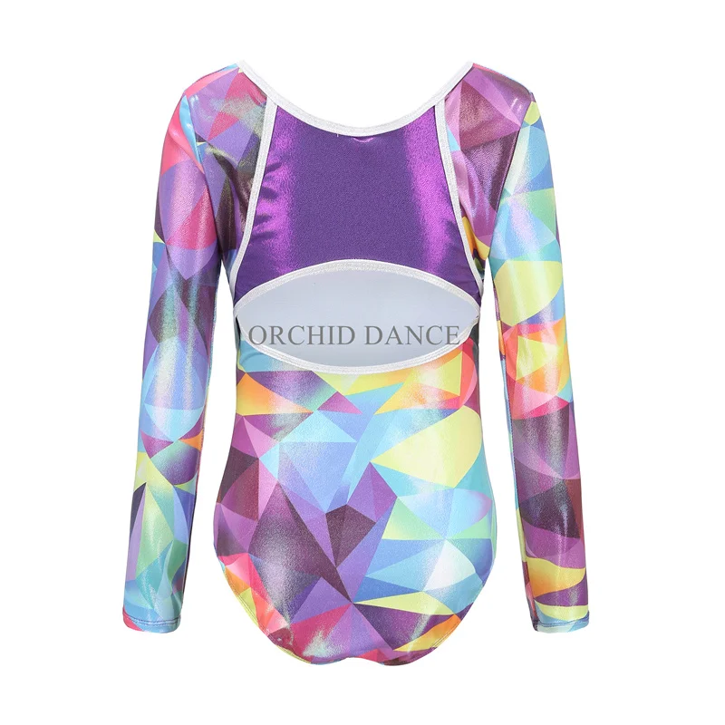 

New Design High Quality Kids Girls Long Sleeve Shiny Sublimation Printed Children Gymnastics Leotard