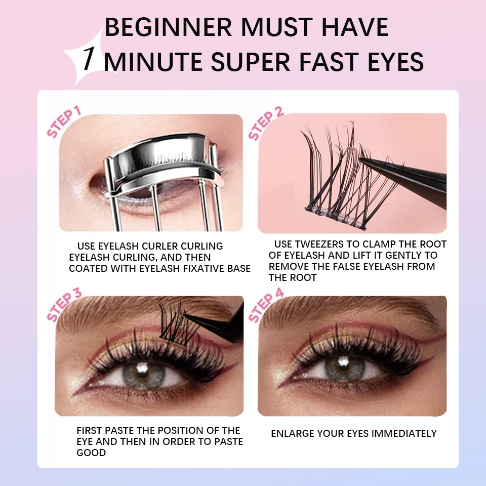 Glue-free DIY Segmented Self-adhesive False Eyelashes Reusable No-removal Enlarge Eyes Daily Use No Glue Needed DIY Cluster Lash