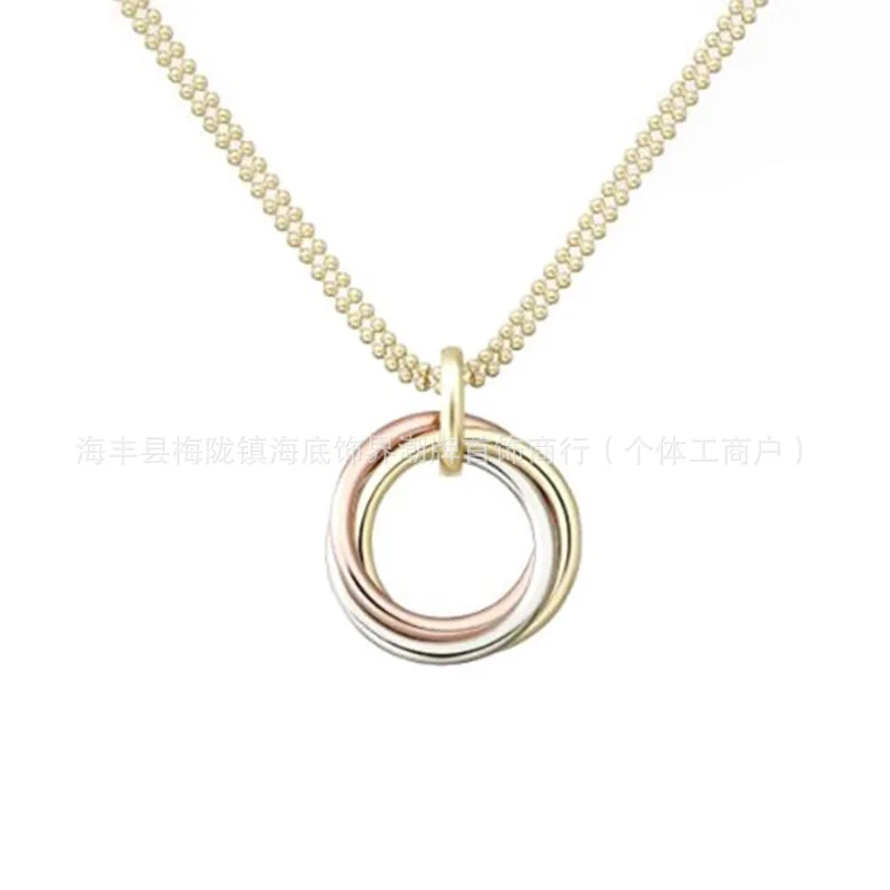 Three Color Three Ring Necklace, Classic Interlocking Pendant, Trendy High Version, Unisex Couple Collarbone Chain