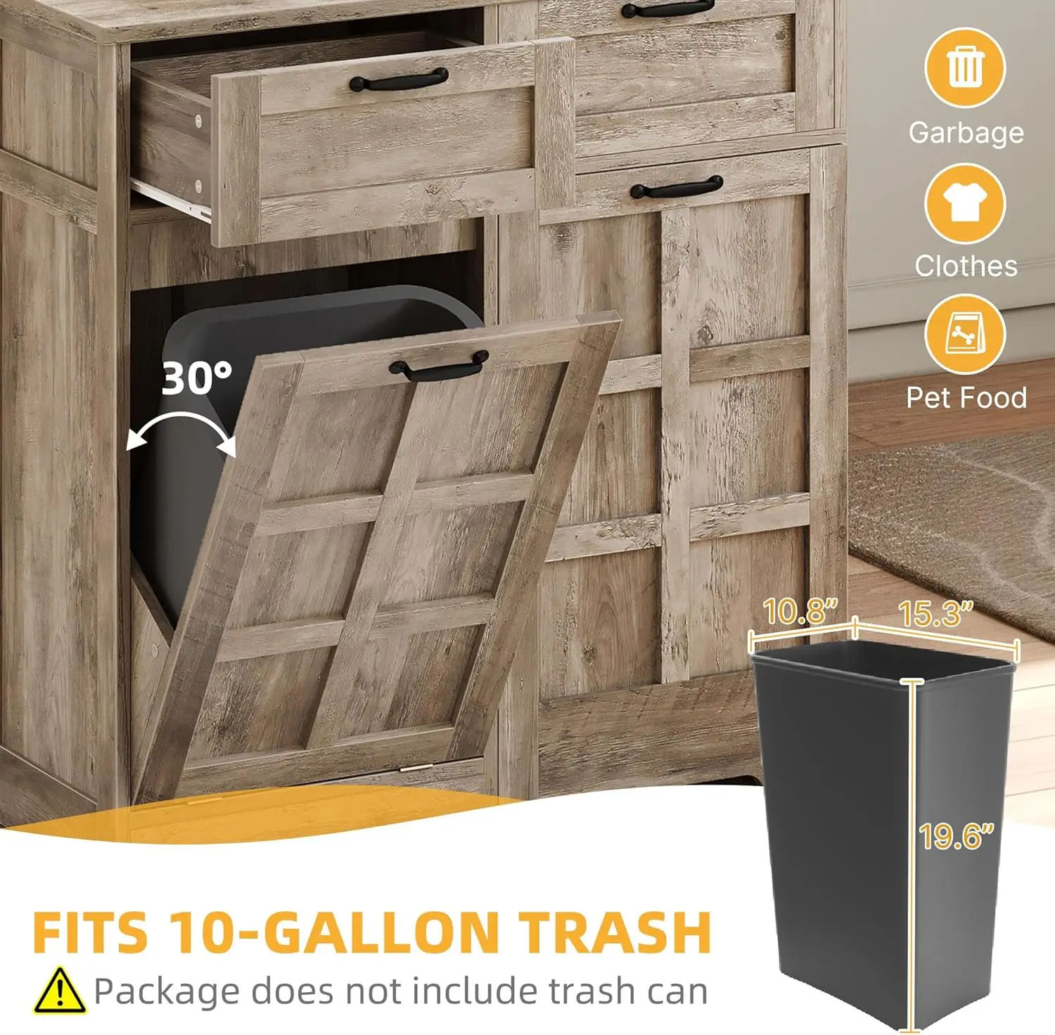 Can Cabinet with Drawers, Pull Out Trash Can, Hidden Trash Can Cabinet, Garbage Bin Cabinet, Kitchen Island with Trash Can Stora 5