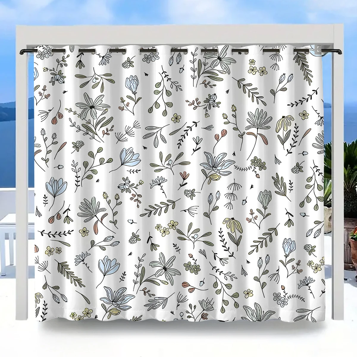 1PC New Fashionable, Simple and Fresh Butterfly Flower Home Decoration Print Perforated Waterproof Curtain, Machine Washable, Su 5