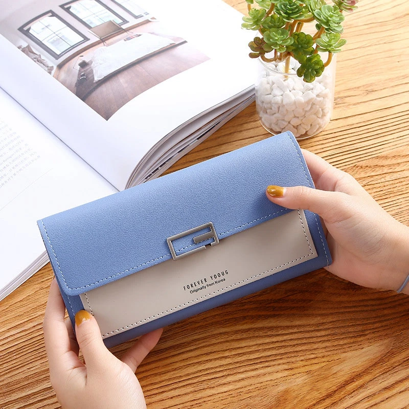 2024 New Women's Wallet Fashionable High end Handheld Bag Long Three fold Wallet Buckle Multi Card Zero Wallet