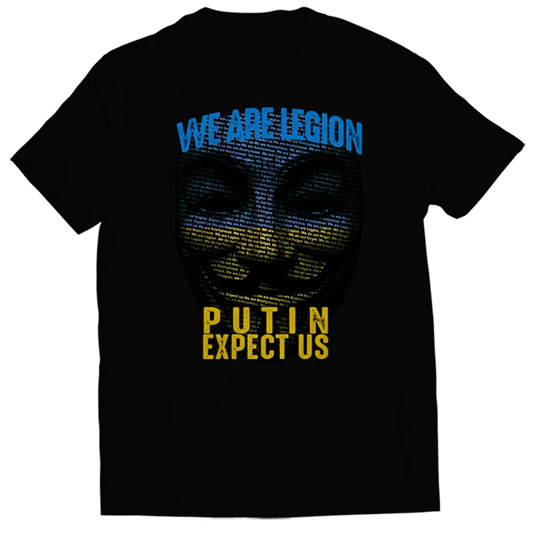 

Expect Us, We Are Legion. Ukraine Flag Hacker Anonymous Mask T Shirt. Short Sleeve 100% Cotton Casual Mens T-shirt Loose Top New