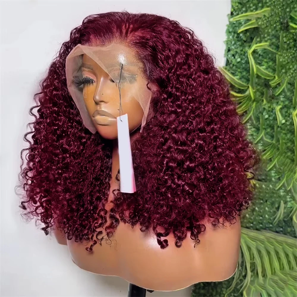 Short Bob Wig 99J Burgundy Deep Wave 13x4 Lace Front Wig 100% Vietnam Human Hair Pre plucked Transparent Lace Frontal