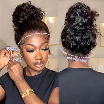 36 Inch Invisi Strap 360 Hd Full Lace Curly Water Wave Human Hair Wig 250 Density Pre Plucked Pre Cut Wear And Go Glueless Wigs 1